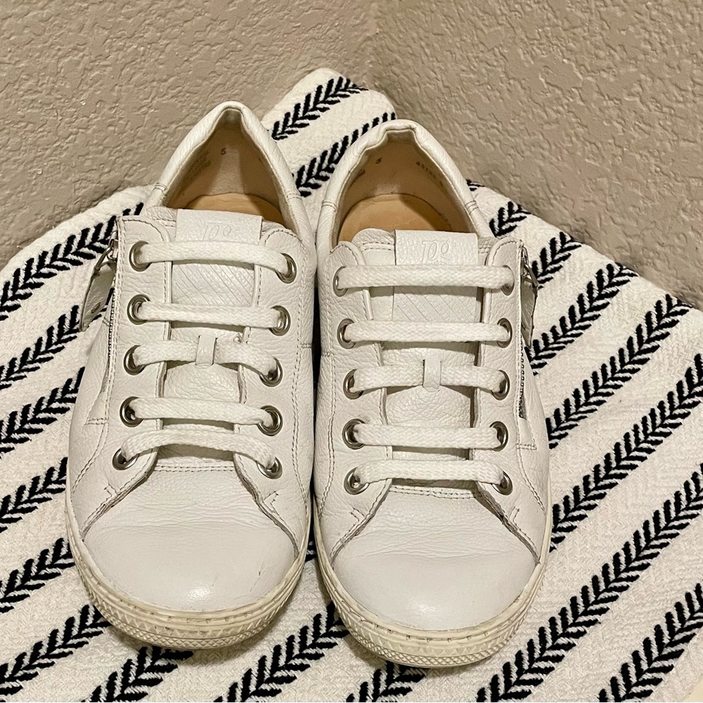 Paul Green White Leather Zip and Lace Sneakers